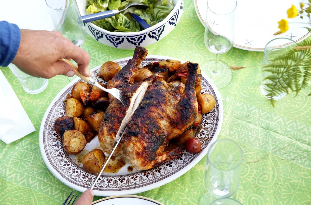 Rotissert kylling med poteter og chorizo Oppskrift
