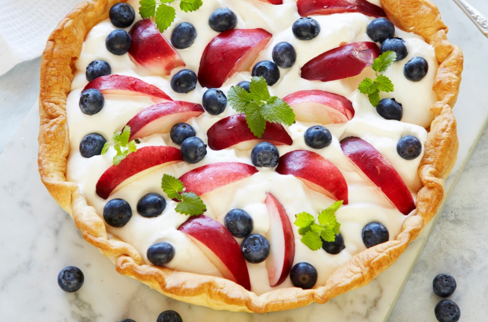 Dessertpai med blåbær og nektarin Oppskrift